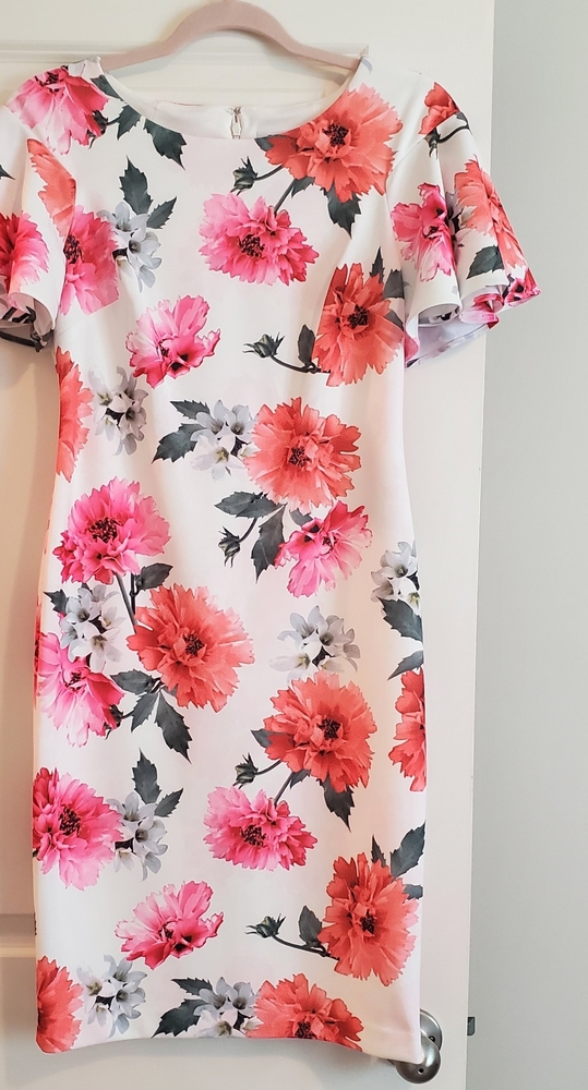 Calvin Klein floral dress, pink orange, size 6 EUC